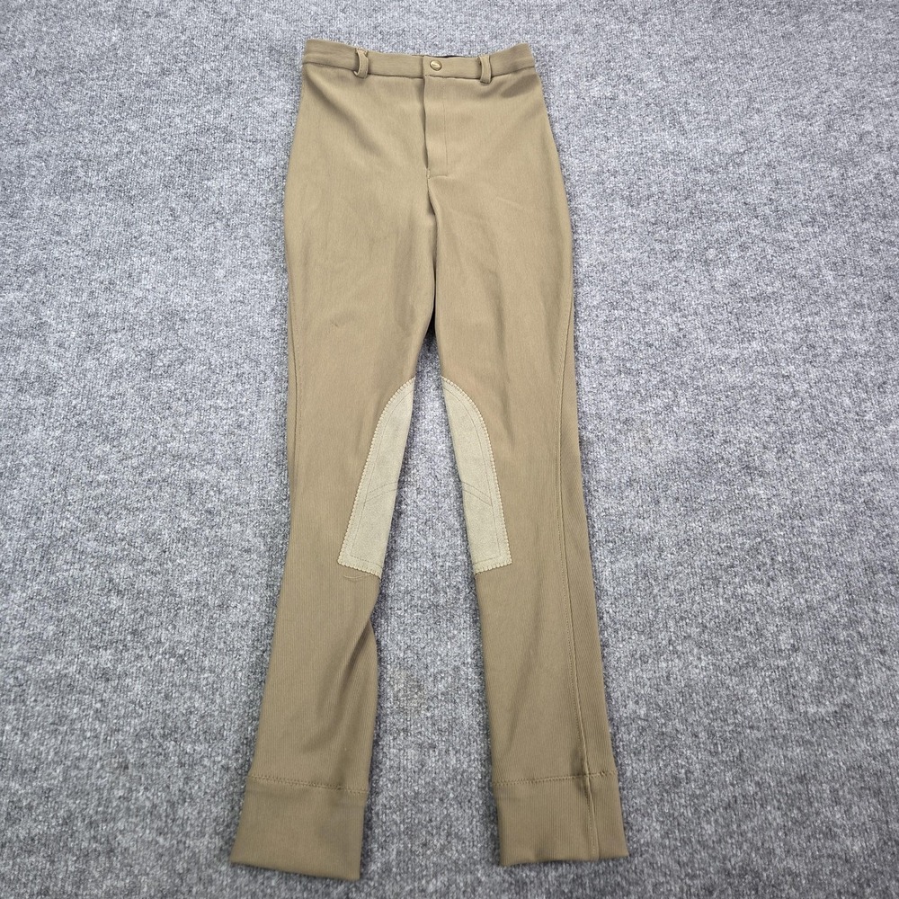TuffRider Pants Kids 16 Beige Riding Khaki Pull On Knee Patch Stretch Breeches